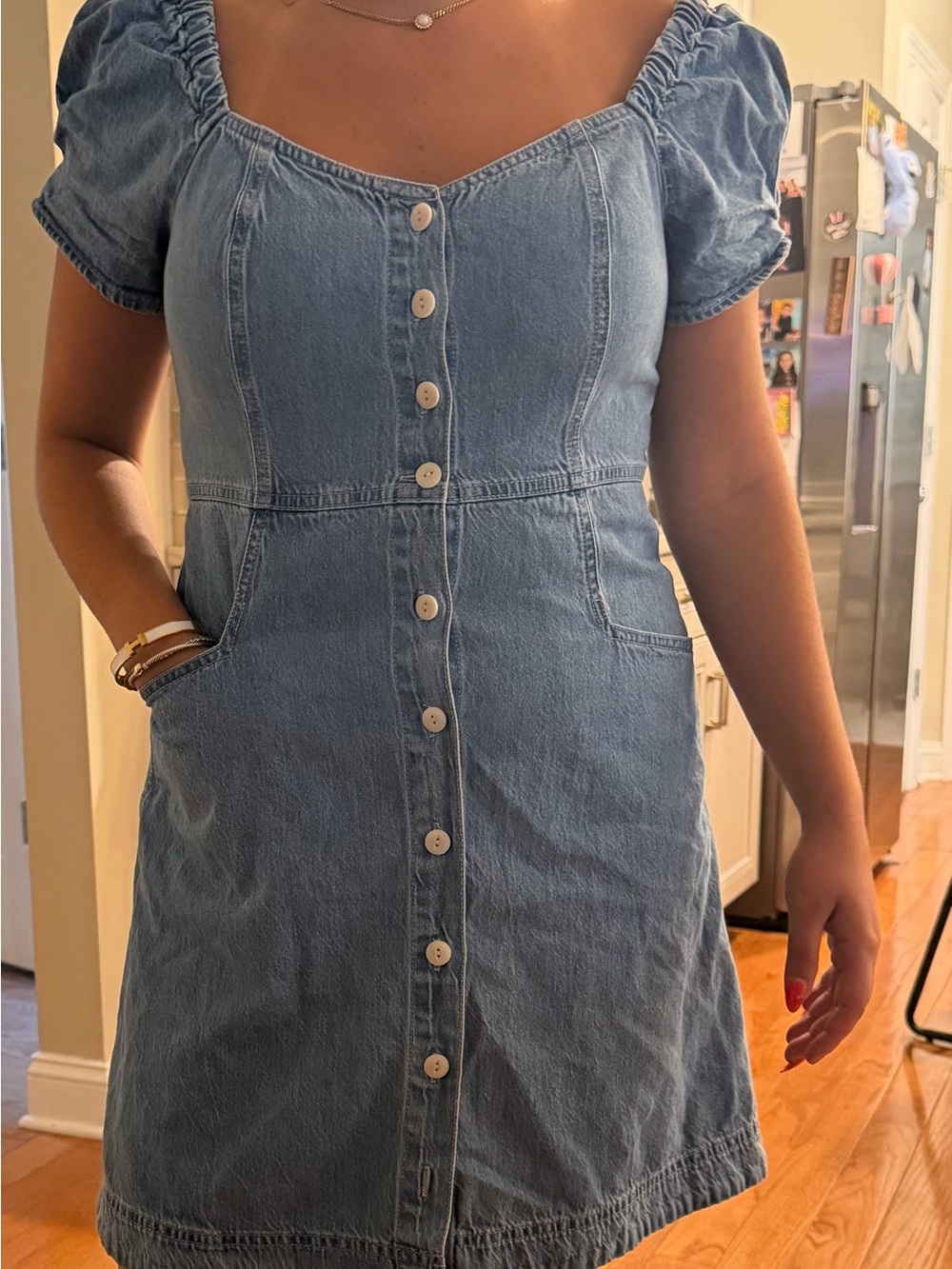 Madewell Light Denim Button-Front Ruffled Sleeve Dress - Picture 3 of 4